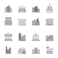 Building Sign Black Thin Line Icon Set. Vector