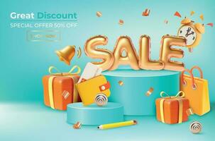 Sale Great Discount Ads Banner Concept Poster Card. Vector