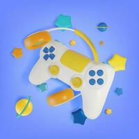 3d computadora juego y gamepad concepto dibujos animados estilo. vector