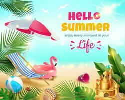 Hello Summer Enjoy Every Moment Ads Banner Concept Poster Card. Vector