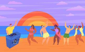 Cartoon Color Characters People Beach Party Concept. Vector