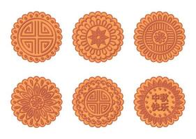 Cartoon Color Various Chinese Moon Cake Set. Vector