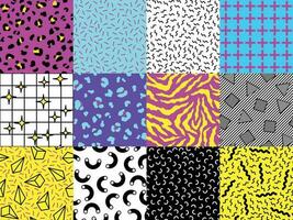 Pop Culture Nineties Seamless Pattern Background Set. Vector