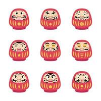 Cartoon Color Various Daruma Icon Set. Vector