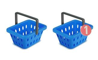 3d Different Blue Shopping Basket Set. Vector illustration