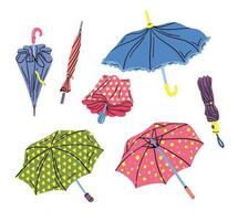 Cartoon Color Different Umbrella Icon Set. Vector