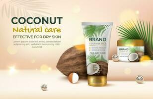 Coconut Natural Care Ads Banner Concept Poster Card. Vector