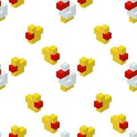 Duck family pattern assembled from plastic blocks in isometric style for printing and decoration. Vector illustration.