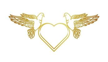 Template with doves and a heart on a white background in hand-drawn style for print and design. Vector illustration.