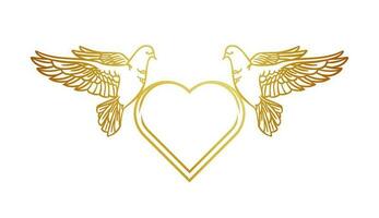 Template with doves and a heart on a white background in hand-drawn style for print and design. Vector illustration.