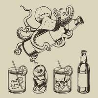 el concepto de un conjunto de bebidas menú en mano dibujar estilo para impresión y diseño. vector ilustración.