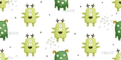 endless pattern with monsters, funny cartoon monsters, mutants, space childish illustration vector