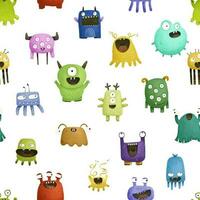 endless pattern with monsters, funny cartoon monsters, mutants, space childish illustration vector