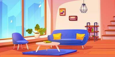 House living room near stair cartoon background vector