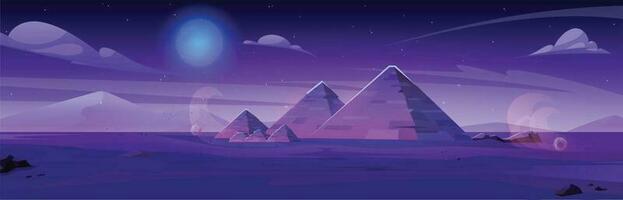 Night Egypt desert landscape with pyramid vector