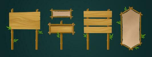 realista conjunto de bambú madera y papel tableros vector