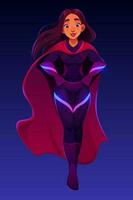 Superhero girl in red cloak with hands on waist vector