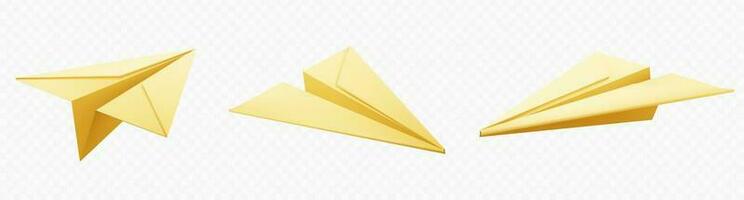 Realistic 3d yellow paper plane isolated vector