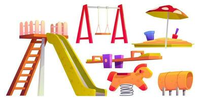 Kids playground with slide, sandbox and swing vector