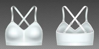 Realistic set of white sports bra on gray vector