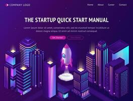 Start up launch in smart city isometric web banner vector