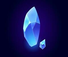 Crystal gem, blue magic gemstones isolated icons vector