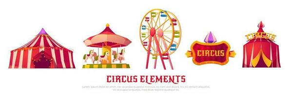 Circus icons with carousel, ferris wheel and tent vector