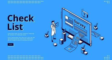 Check list, online survey isometric web banner vector