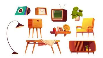 Vintage living room furniture with old tv design vector
