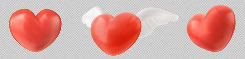 Realistic set of 3D hearts isolated vector