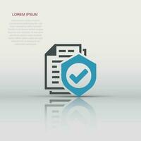 Insurance policy icon in flat style. Report vector illustration on white isolated background. Document business concept.