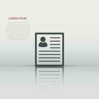 Resume icon in flat style. Contract document vector illustration on white background. Resume business concept.