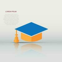 Graduation cap icon in flat style. Education hat vector illustration on white isolated background. University bachelor business concept.