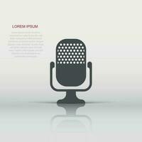 Microphone icon in flat style. Mic broadcast vector illustration on white isolated background. Microphone mike speech business concept.