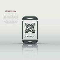 Qr code scan phone icon in flat style. Scanner in smartphone vector illustration on white isolated background. Barcode business concept.