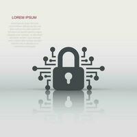 Cyber security icon in flat style. Padlock locked vector illustration on white isolated background. Closed password business concept.