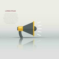 Megaphone speaker icon in flat style. Bullhorn audio announcement vector illustration on white isolated background. Megaphone broadcasting business concept.