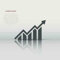 Growing bar graph icon in flat style. Increase arrow vector illustration on white isolated background. Infographic progress business concept.