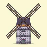 Windmill Vector Icon Illustration with Outline for Design Element, Clip Art, Web, Landing page, Sticker, Banner. Flat Cartoon Style