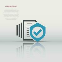 Insurance policy icon in flat style. Report vector illustration on white isolated background. Document business concept.