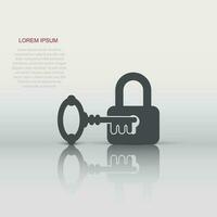 Key with padlock icon in flat style. Access login vector illustration on white isolated background. Lock keyhole business concept.