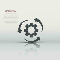 Workflow process icon in flat style. Gear cog wheel with arrows vector illustration on white isolated background. Workflow business concept.