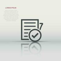 Compliance document icon in flat style. Approved process vector illustration on white isolated background. Checkmark business concept.