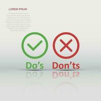 Do's and don'ts sign icon in flat style. Like, unlike vector illustration on white isolated background. Yes, no business concept.