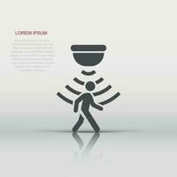 Motion sensor icon in flat style. Sensor waves with man vector illustration on white isolated background. People security connection business concept.