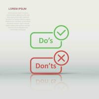 Do's and don'ts sign icon in flat style. Like, unlike vector illustration on white isolated background. Yes, no business concept.