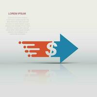 Transfer money icon in flat style. Dollar vector illustration on white isolated background. Payment business concept.