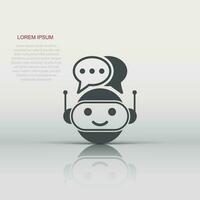 Cute robot chatbot icon in flat style. Bot operator vector illustration on white isolated background. Smart chatbot character business concept.