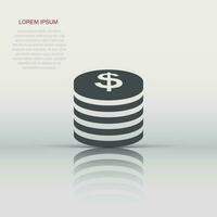 Coins stack icon in flat style. Dollar coin vector illustration on white isolated background. Money stacked business concept.