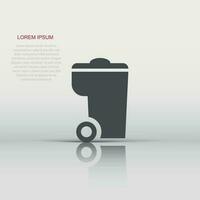 Trash bin garbage icon in flat style. Trash bucket vector illustration on white isolated background. Garbage basket business concept.